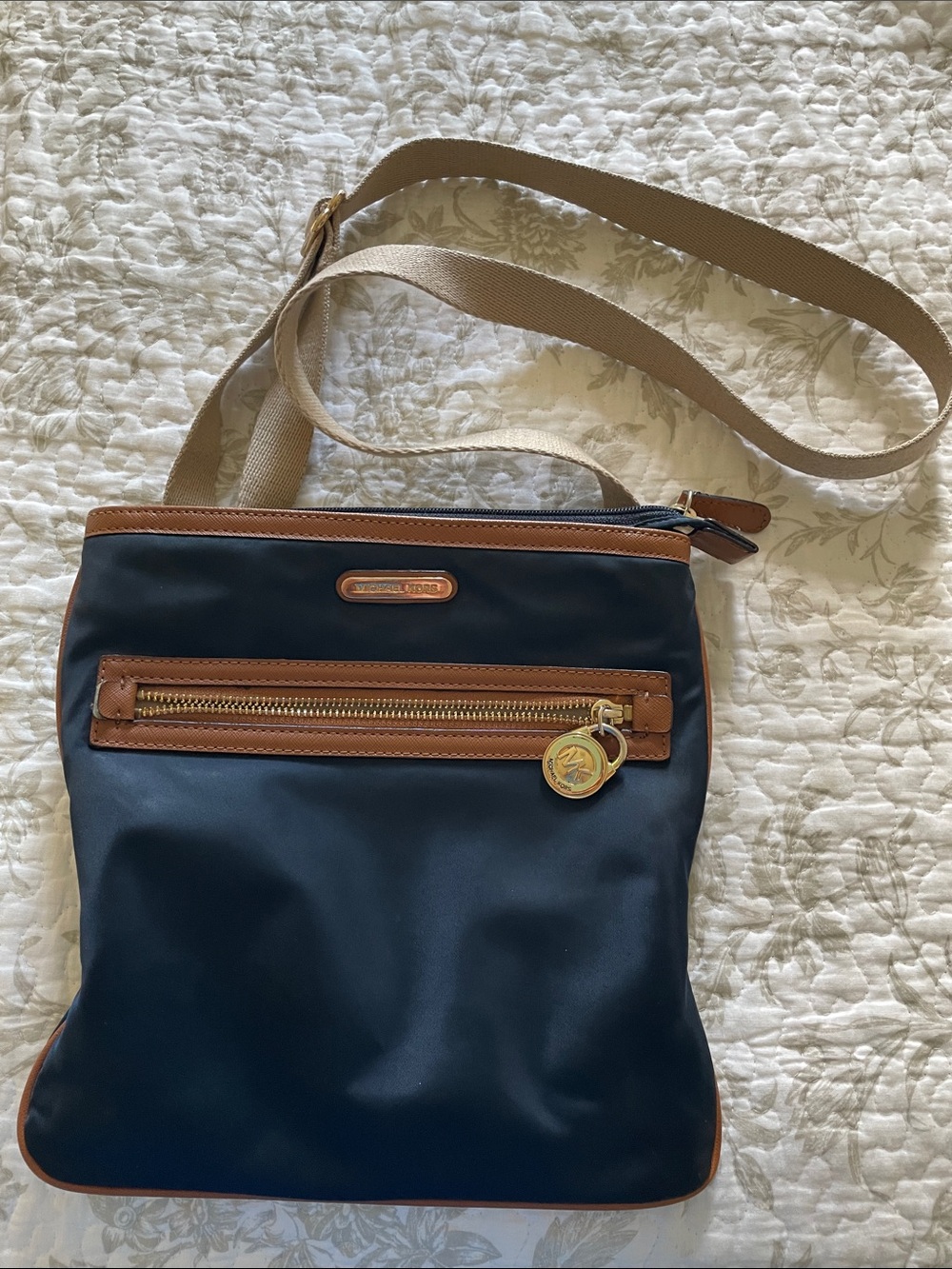 Michael Kors Navy and Brown Crossbody Messenger Bag